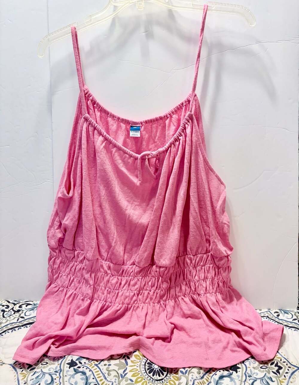 Old Navy Spaghetti Strap Tank Top Size XXL Pink Smocked Waist Peplum Blouse
